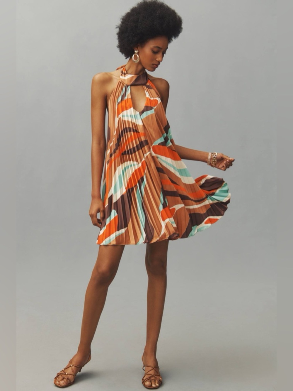 ANTHROPOLOGIE - HUTCH || Multicolor Pleated Halter Swing Mini Dress. Sz. XL